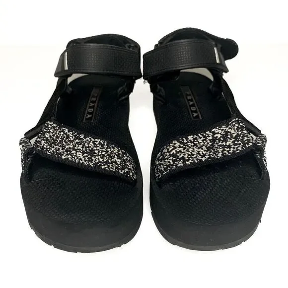 Prada Nomad Velcro Strap Dad Sandal Black Chunky Flat Platform Flatform EU 38.5
